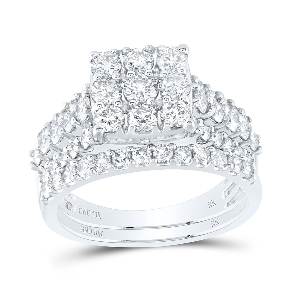 10kt White Gold Round Diamond Bridal Wedding Ring Band Set 2 Cttw