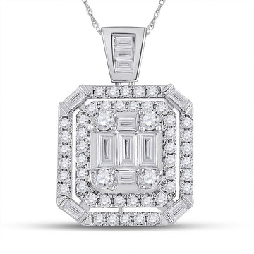 14kt White Gold Womens Round Diamond Square Cluster Pendant 7/8 Cttw