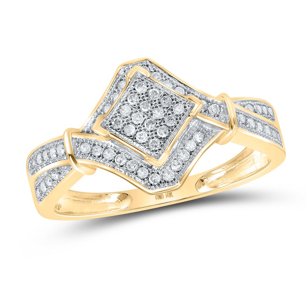 10kt Yellow Gold Womens Round Diamond Offset Square Ring 1/5 Cttw