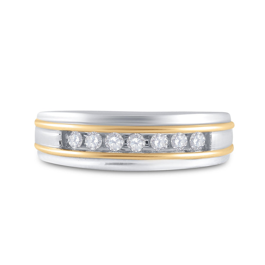 14kt White Two-tone Gold Mens Round Channel-set Diamond Wedding Band 1/4 Cttw