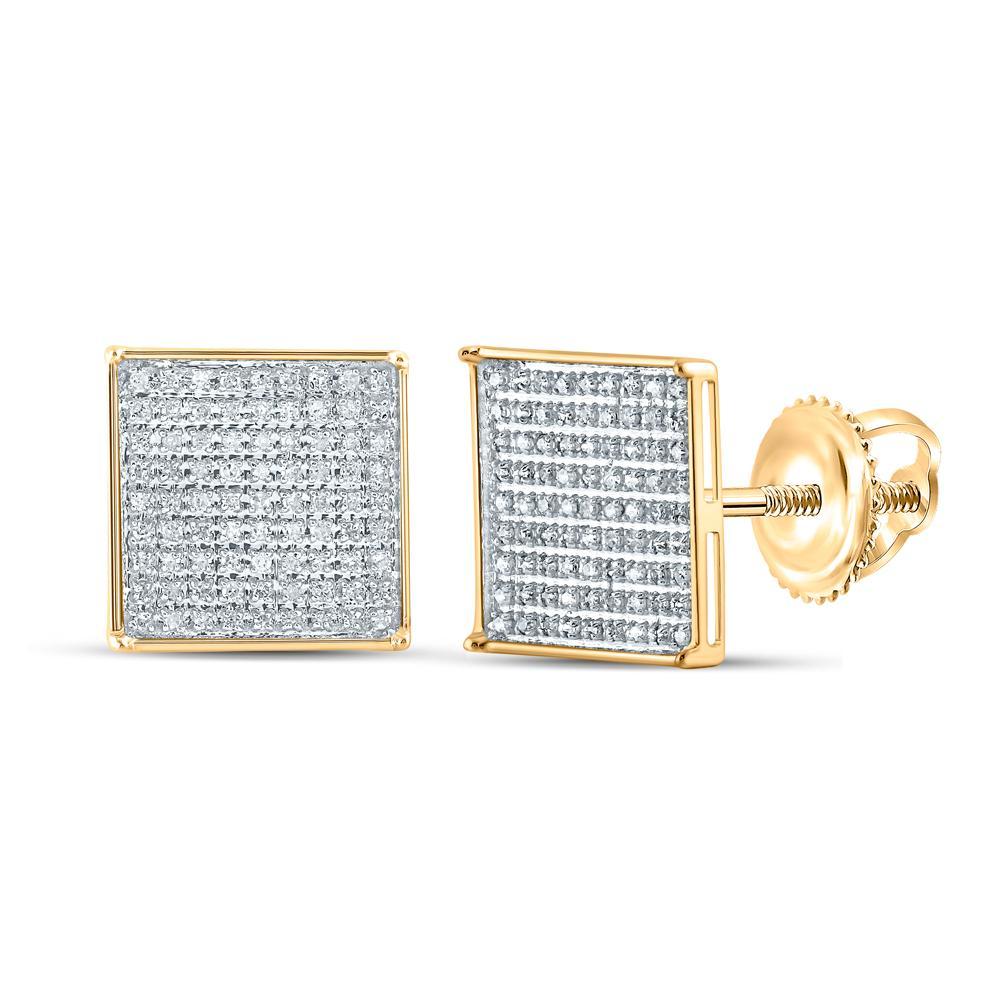 10kt Yellow Gold Womens Round Diamond Square Earrings 1/2 Cttw