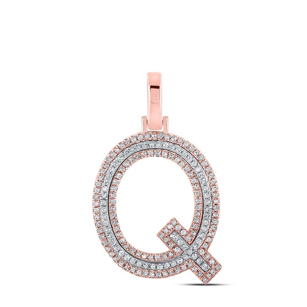 10kt Two-tone Gold Mens Round Diamond Q Initial Letter Pendant 3/8 Cttw