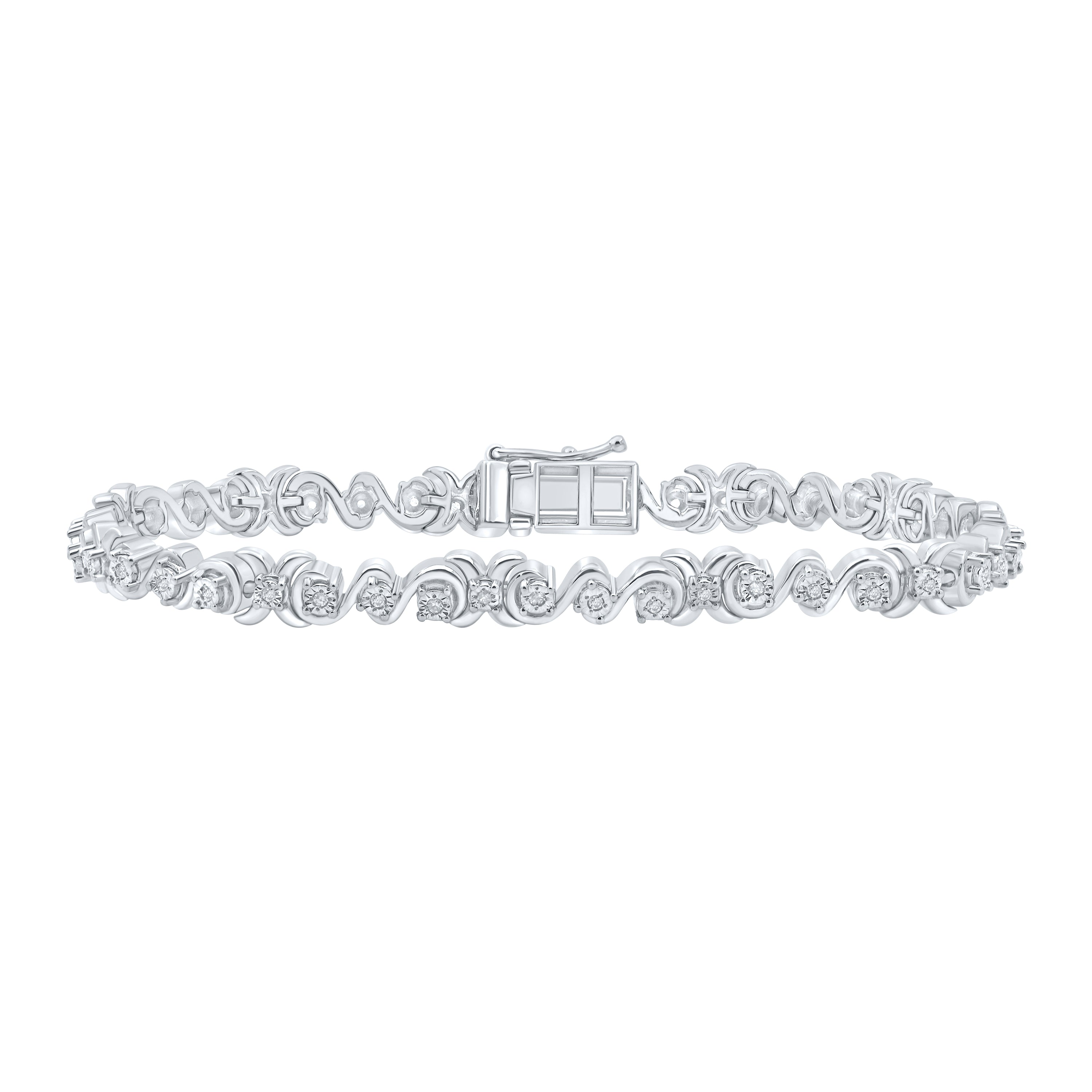 Sterling Silver Womens Round Diamond Fashion Bracelet 1/3 Cttw