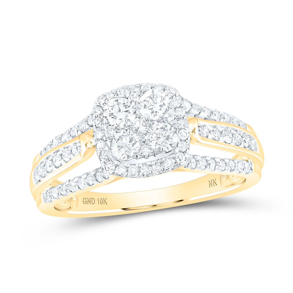 10kt Yellow Gold Womens Round Diamond Square Cluster Ring 3/4 Cttw