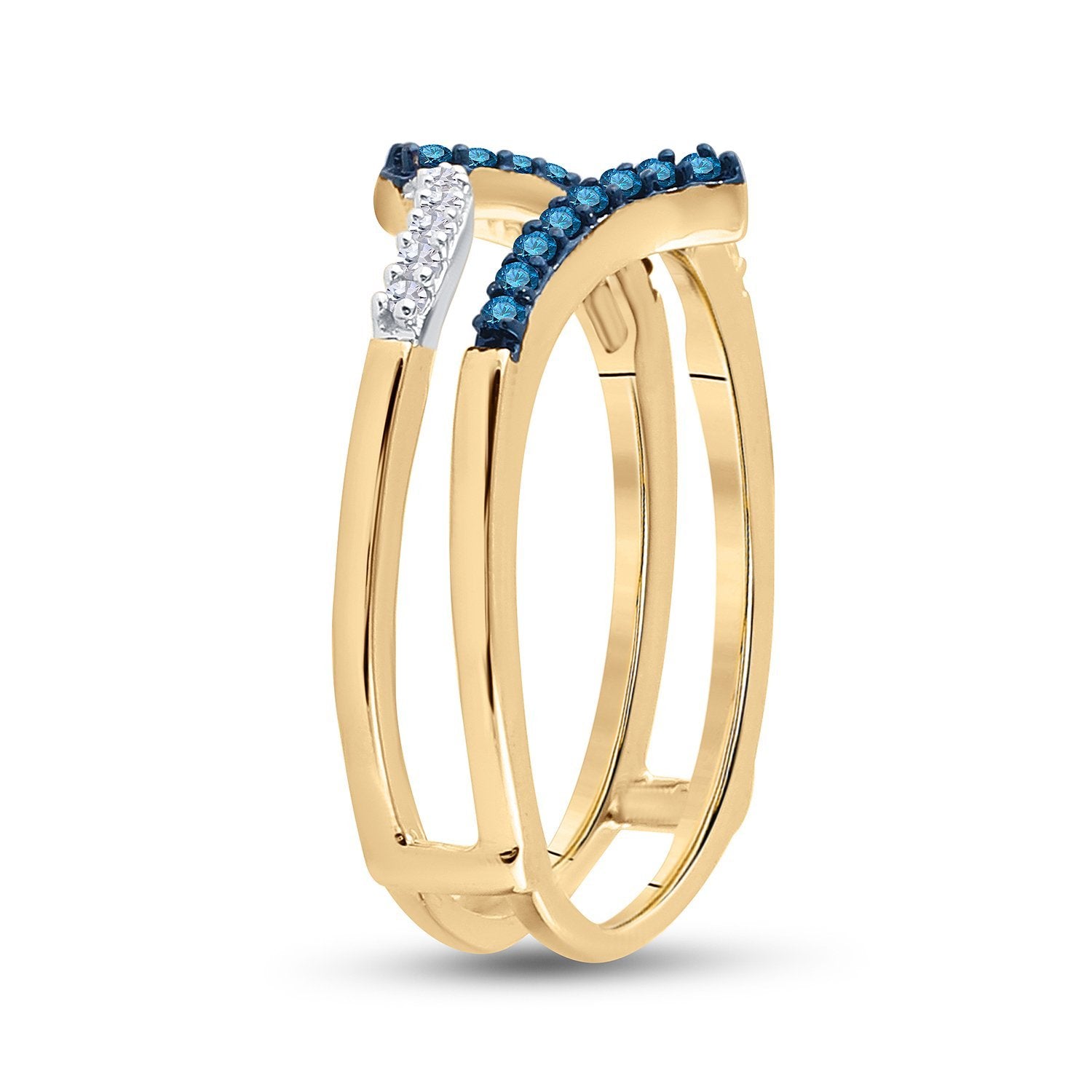 10kt Yellow Gold Womens Round Blue Color Enhanced Diamond Enhancer Wedding Band 1/5 Cttw