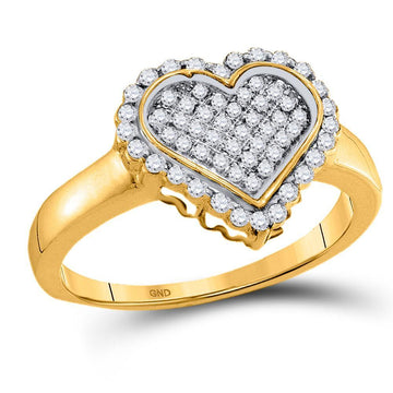 10kt Yellow Gold Womens Round Diamond Heart Cluster Ring 1/4 Cttw