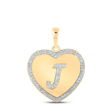 10kt Yellow Gold Womens Round Diamond Heart J Letter Pendant 1/4 Cttw
