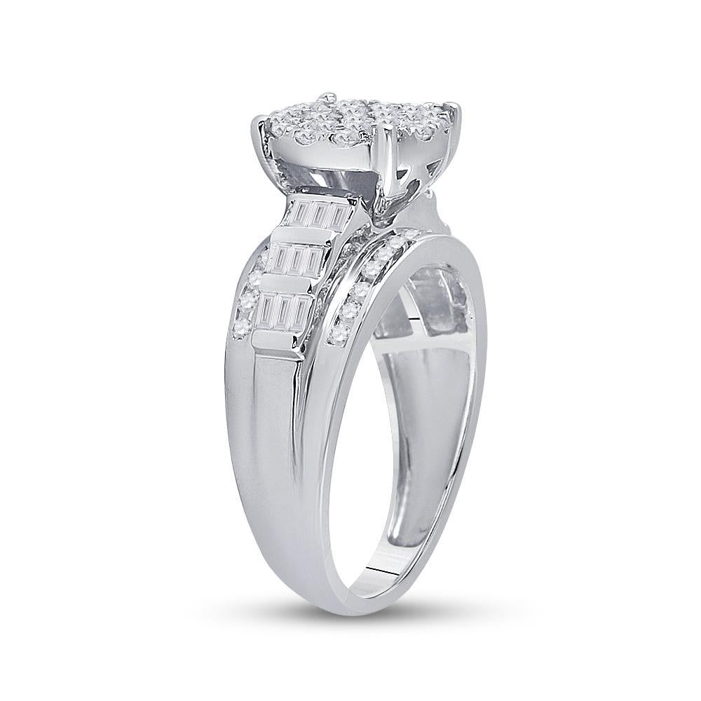 10kt White Gold Round Diamond Cluster Bridal Wedding Engagement Ring 7/8 Cttw