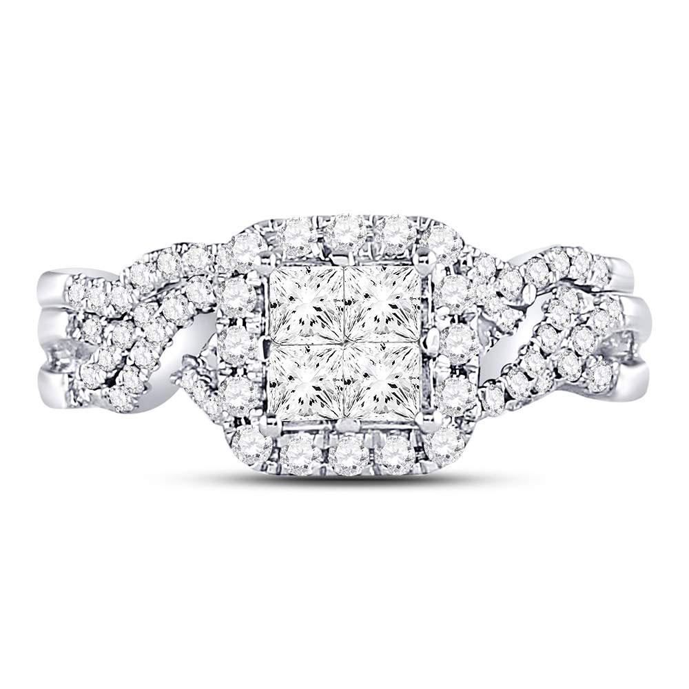 14kt White Gold Princess Diamond Twist Bridal Wedding Ring Band Set 1 Cttw