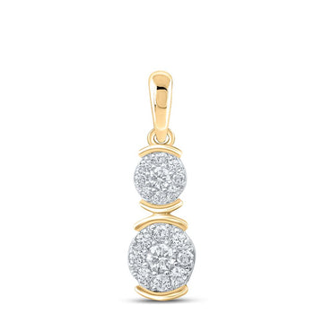 10kt Yellow Gold Womens Round Diamond Double Cluster Pendant 1/4 Cttw