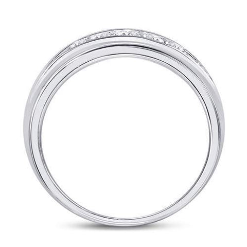 14kt White Gold Mens Round Diamond Single Row Band Ring 1/2 Cttw