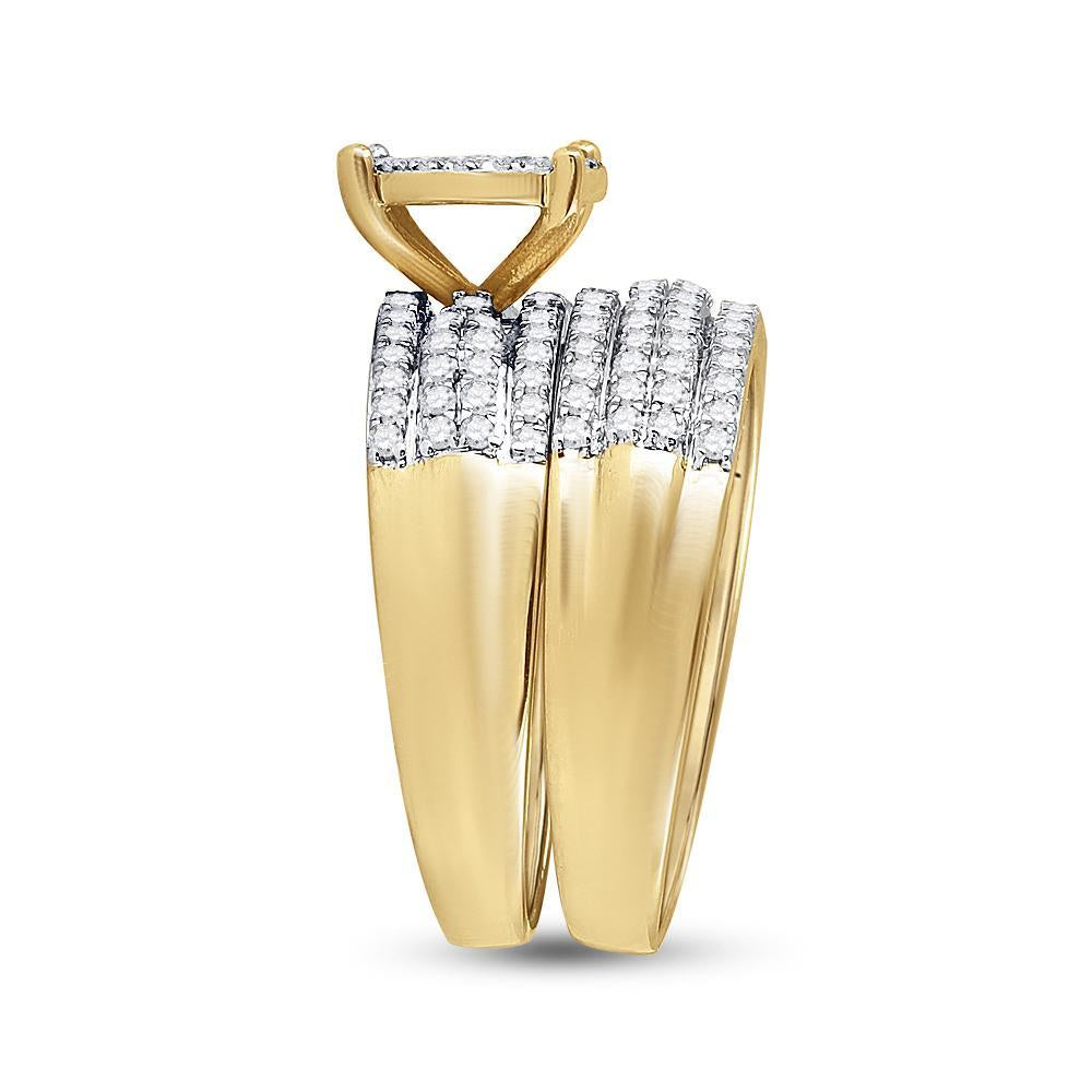 14kt Yellow Gold His Hers Round Diamond Cluster Matching Wedding Set 1-1/3 Cttw