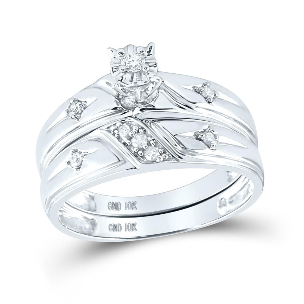 10kt White Gold His Hers Round Diamond Matching Wedding Set 1/5 Cttw