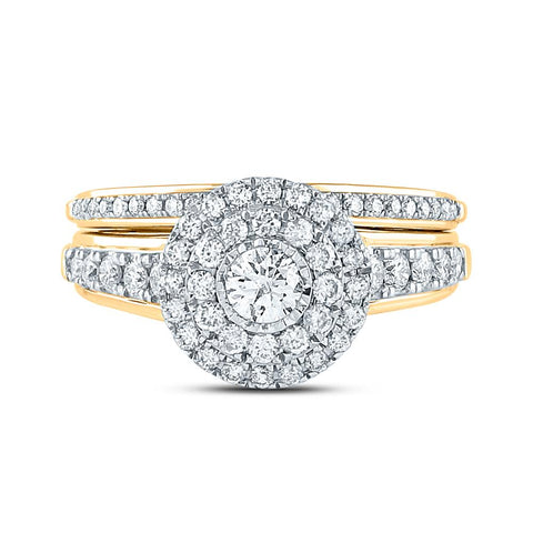 14kt Yellow Gold Round Diamond Bridal Wedding Ring Band Set 1 Cttw