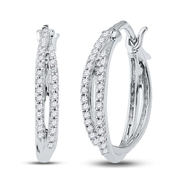 10kt White Gold Womens Round Diamond Double Row Hoop Earrings 1/4 Cttw