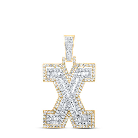 10kt Yellow Gold Mens Round Diamond X Initial Letter Charm Pendant 1 Cttw