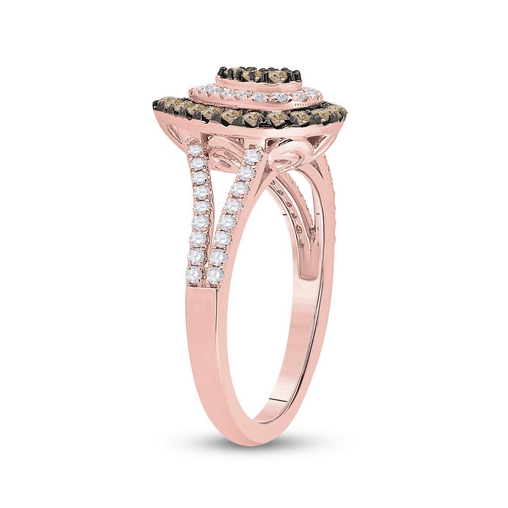 14kt Rose Gold Womens Round Brown Diamond Teardrop Ring 3/4 Cttw
