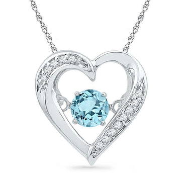 Sterling Silver Womens Round Synthetic Blue Topaz Heart Pendant 1/3 Cttw