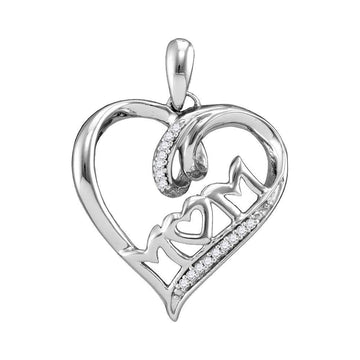 Sterling Silver Womens Round Diamond Mom Heart Pendant 1/20 Cttw