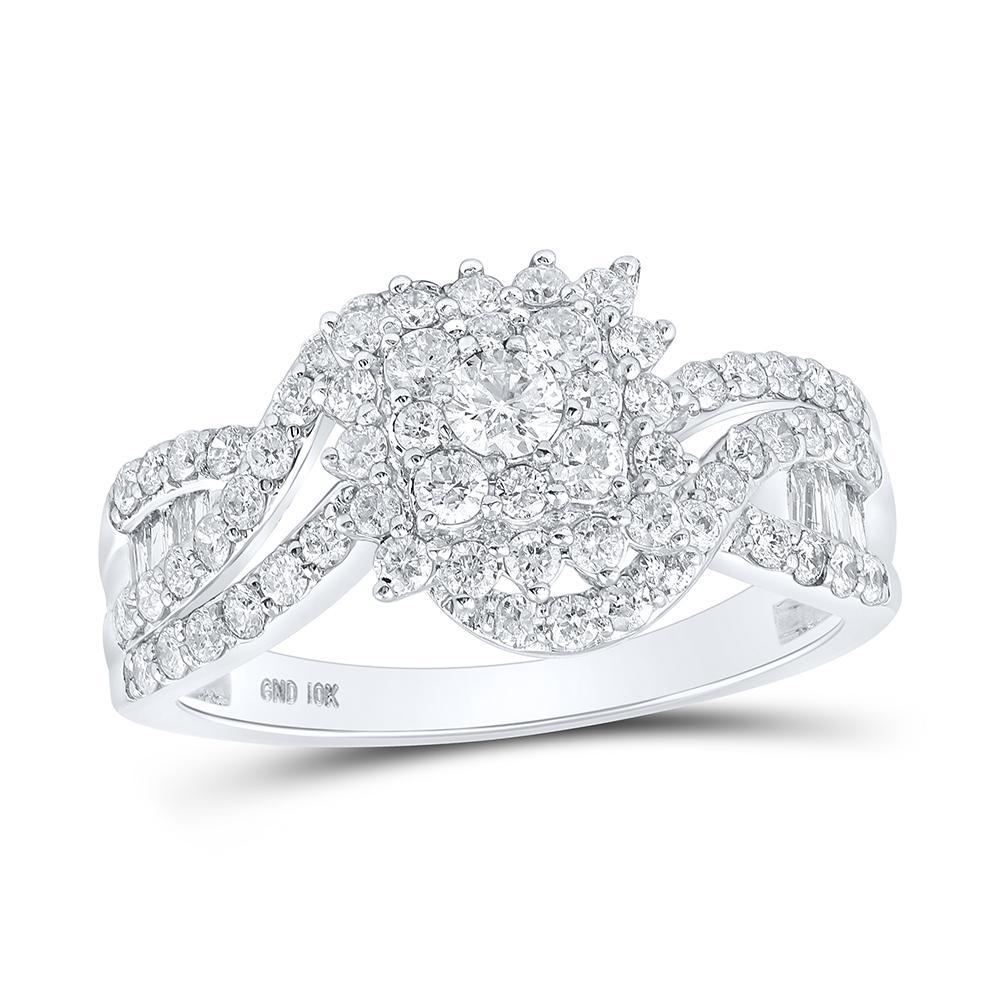 10kt White Gold Womens Round Diamond Cluster Ring 1 Cttw