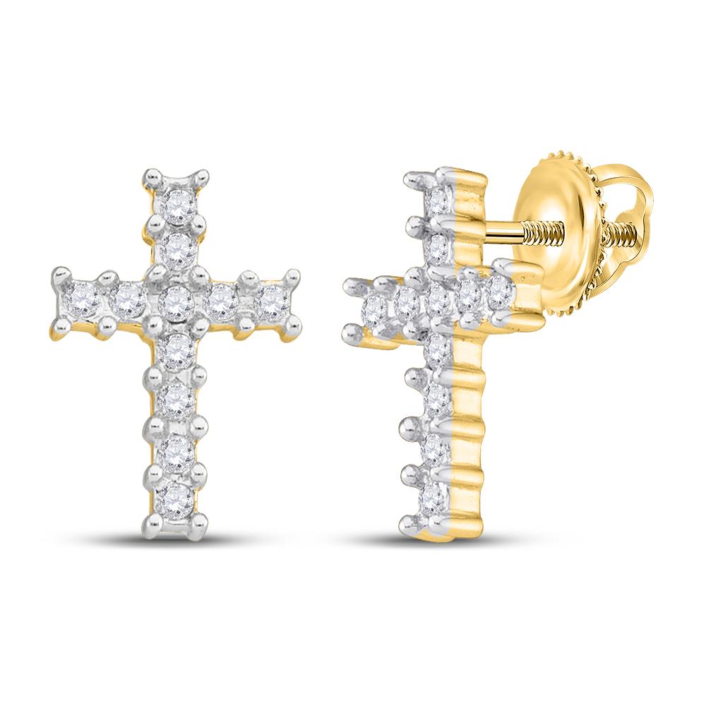 10kt Yellow Gold Womens Round Diamond Cross Earrings 1/10 Cttw