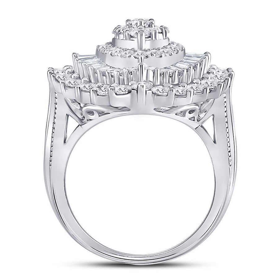 14kt White Gold Womens Round Diamond Marquise-shape Cluster Ring 3 Cttw