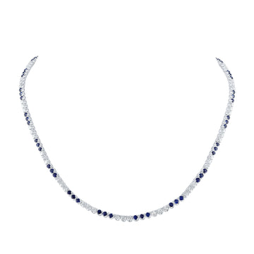 14kt White Gold Womens Round Blue Sapphire Diamond 18-inch Tennis Necklace 8-3/8 Cttw