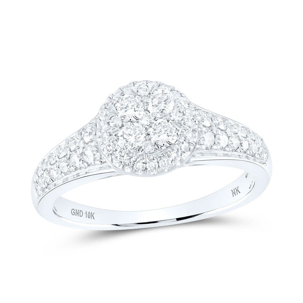 10kt White Gold Womens Round Diamond Cluster Ring 3/4 Cttw