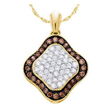 10kt Yellow Gold Womens Round Brown Diamond Square Cluster Pendant 1 Cttw