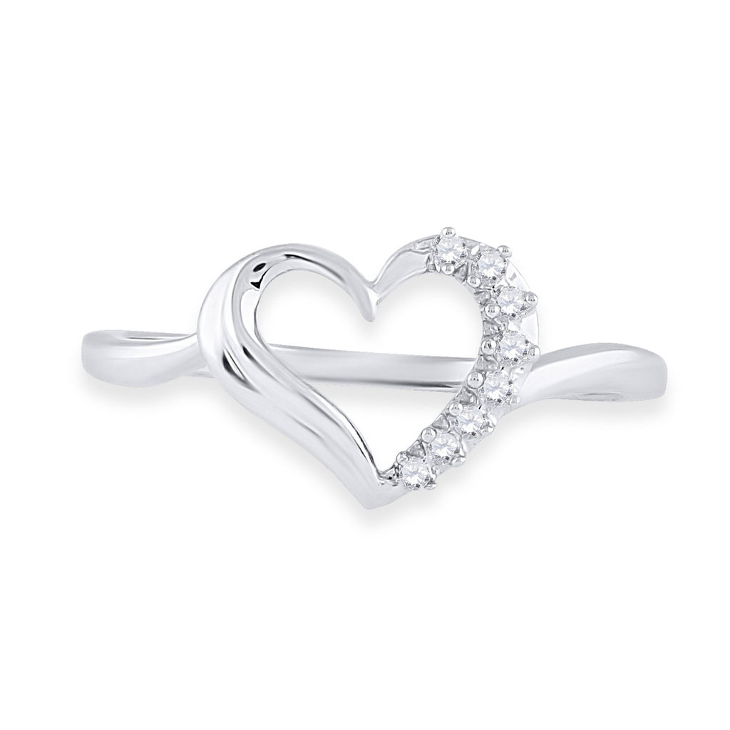 Sterling Silver Womens Round Diamond Heart Ring 1/20 Cttw