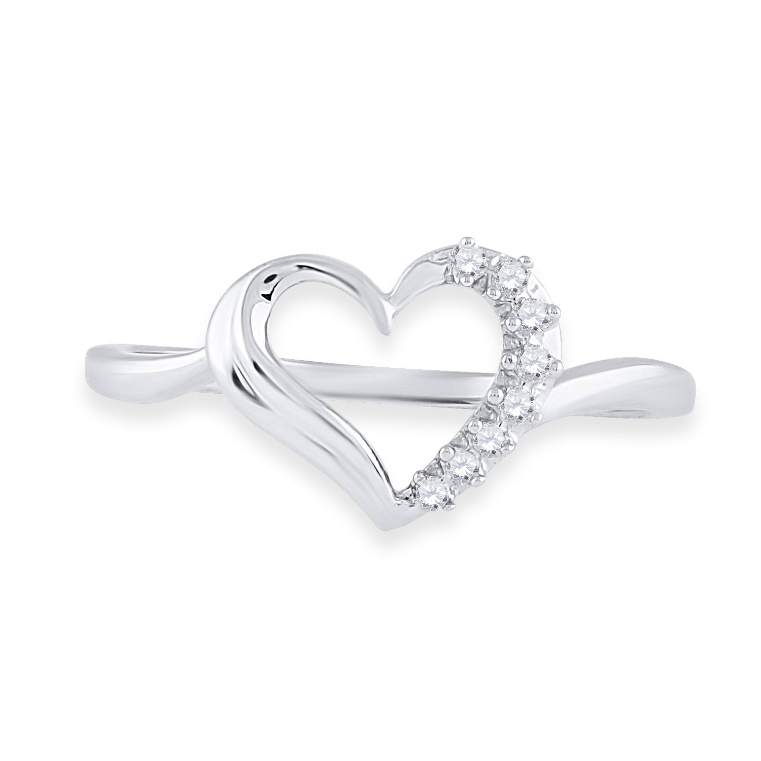 Sterling Silver Womens Round Diamond Heart Ring 1/20 Cttw
