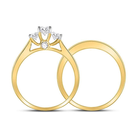 14kt Yellow Gold Round Diamond Bridal 3-Stone Wedding Engagement Ring Band Set 1 Cttw