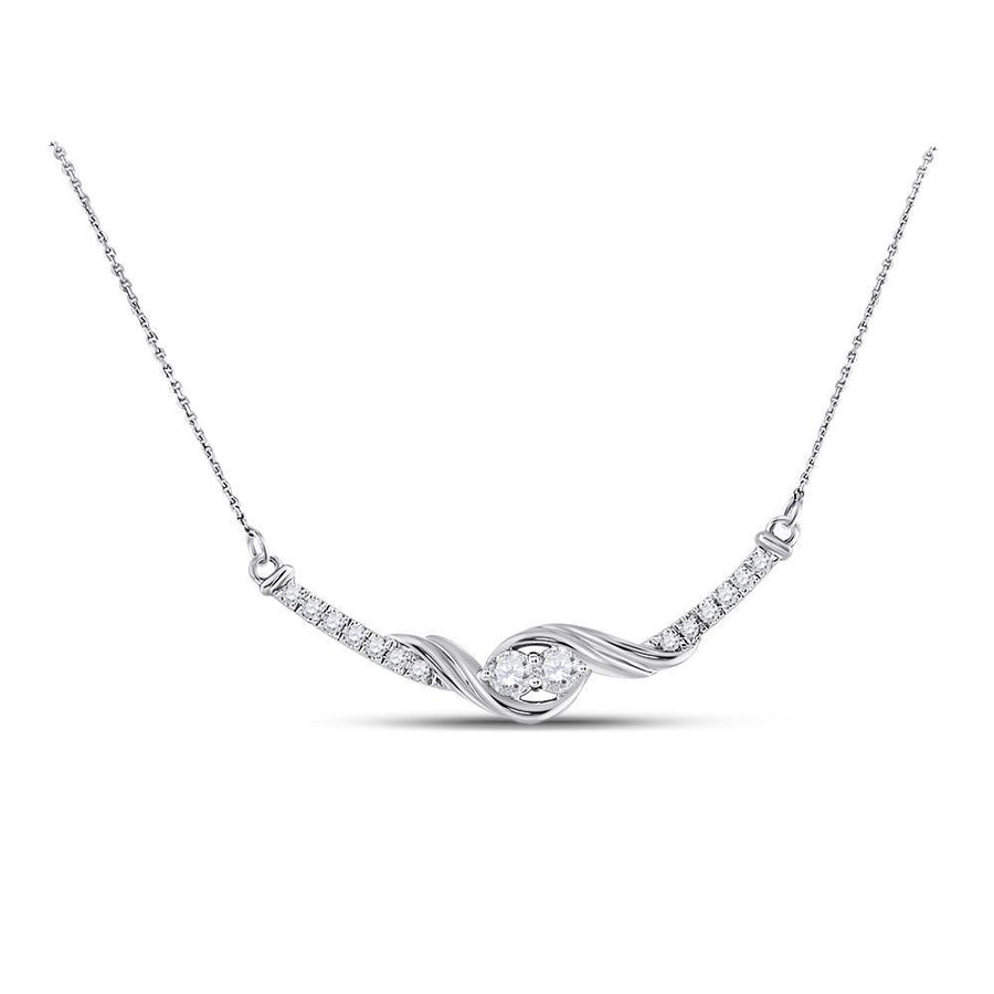 14kt White Gold Womens Round Diamond 2-stone Hearts Together Bar Pendant Necklace 1/3 Cttw
