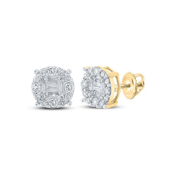 14kt Yellow Gold Baguette Diamond Cluster Earrings 5/8 Cttw