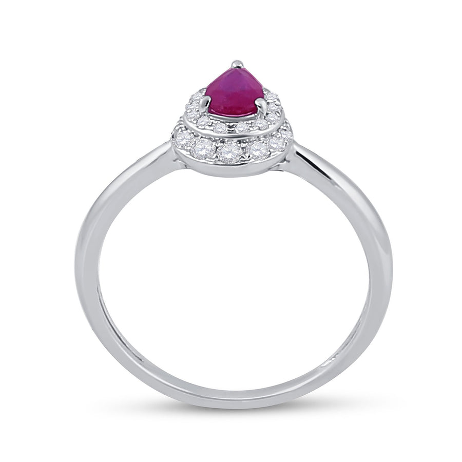 14kt White Gold Womens Pear Ruby Diamond Teardrop Halo Solitaire Ring 3/4 Cttw