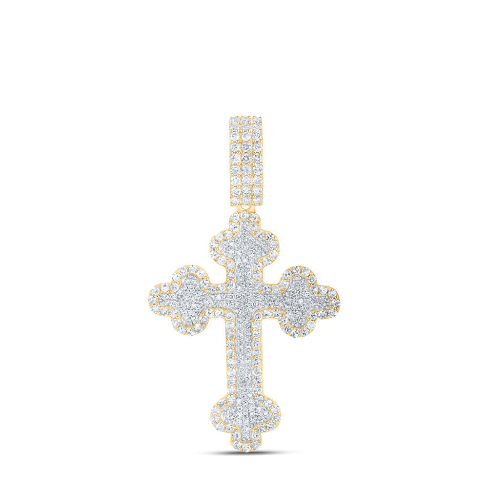 10kt Yellow Gold Mens Round Diamond Cross Charm Pendant 2 Cttw