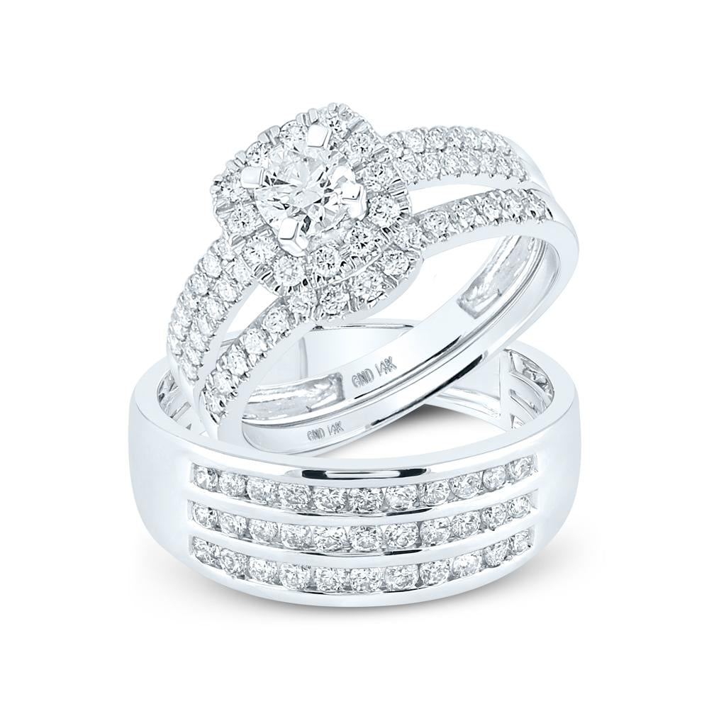 14kt White Gold His Hers Round Diamond Solitaire Matching Wedding Set 1-3/4 Cttw