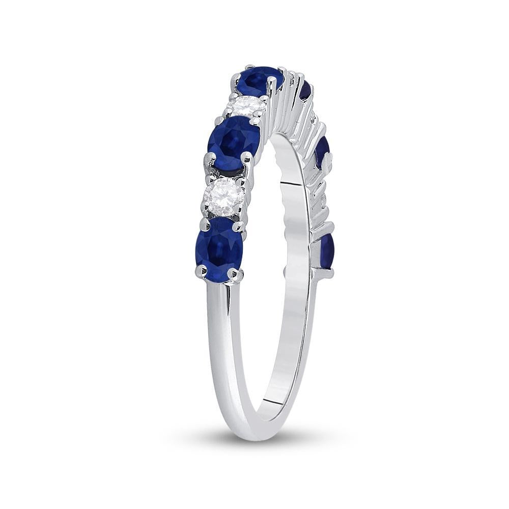 10kt White Gold Womens Oval Blue Sapphire Diamond Alternating Band Ring 1-1/2 Cttw