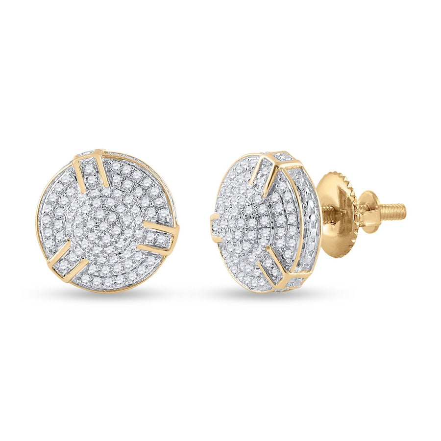 10kt Yellow Gold Mens Round Diamond Cluster Earrings 1/2 Cttw