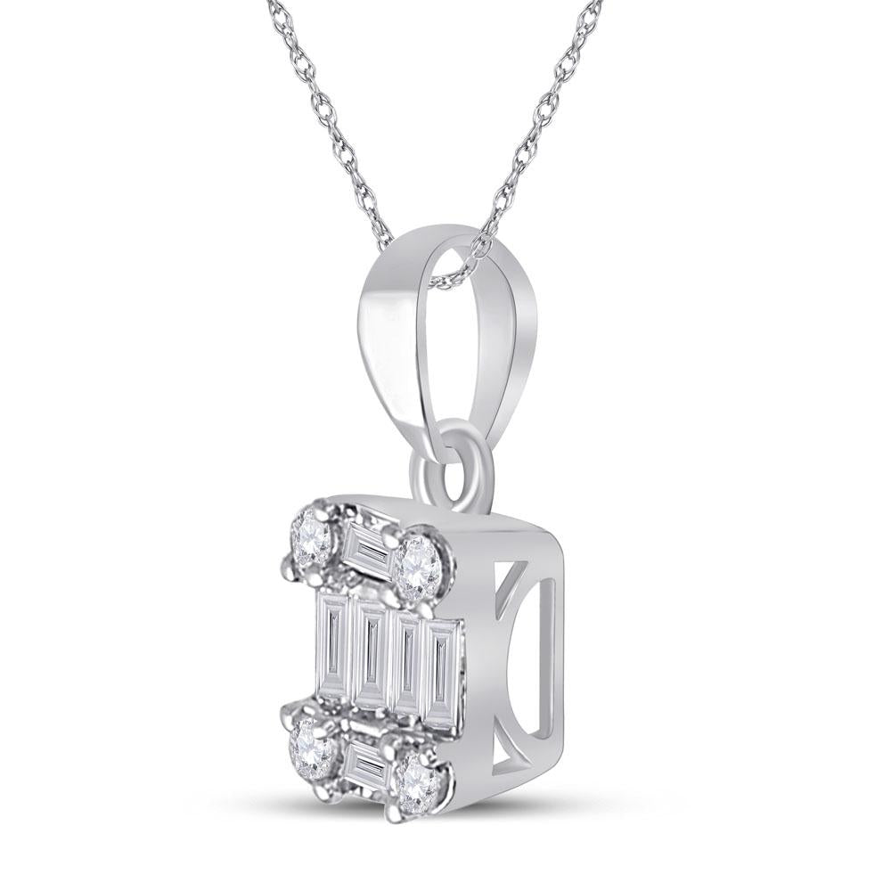 14kt White Gold Womens Baguette Diamond Fashion Cluster Pendant 1/5 Cttw