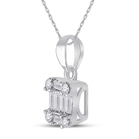 14kt White Gold Womens Baguette Diamond Fashion Cluster Pendant 1/5 Cttw