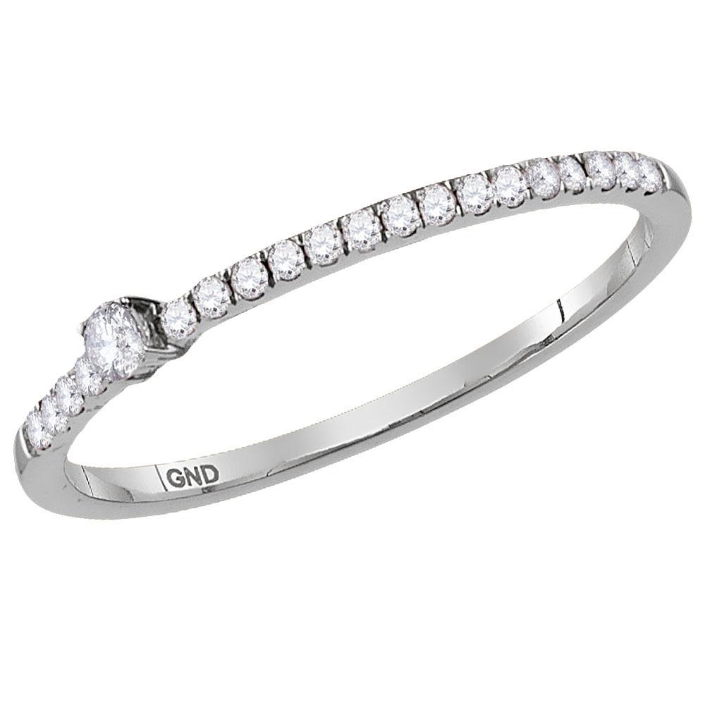 14kt White Gold Womens Round Diamond Stackable Band Ring 1/8 Cttw