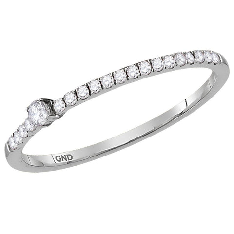 14kt White Gold Womens Round Diamond Stackable Band Ring 1/8 Cttw
