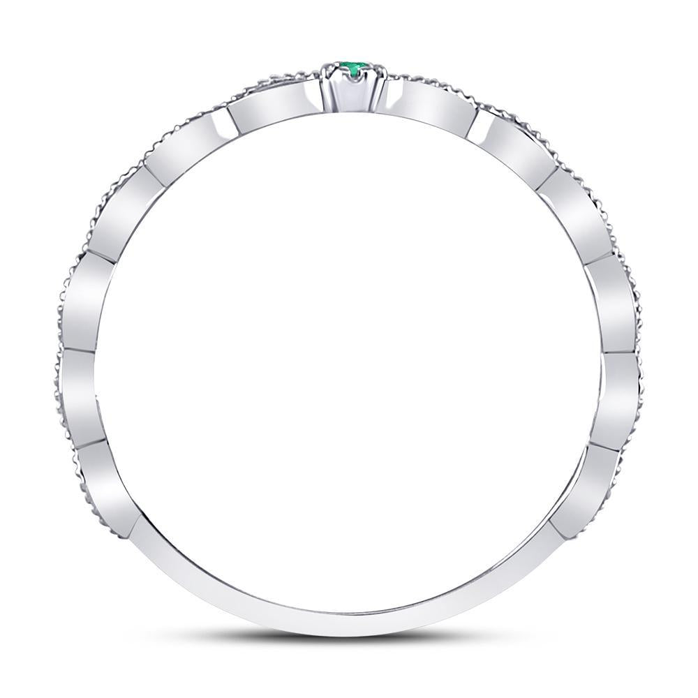 10kt White Gold Womens Round Emerald Solitaire Milgrain Stackable Band Ring .01 Cttw