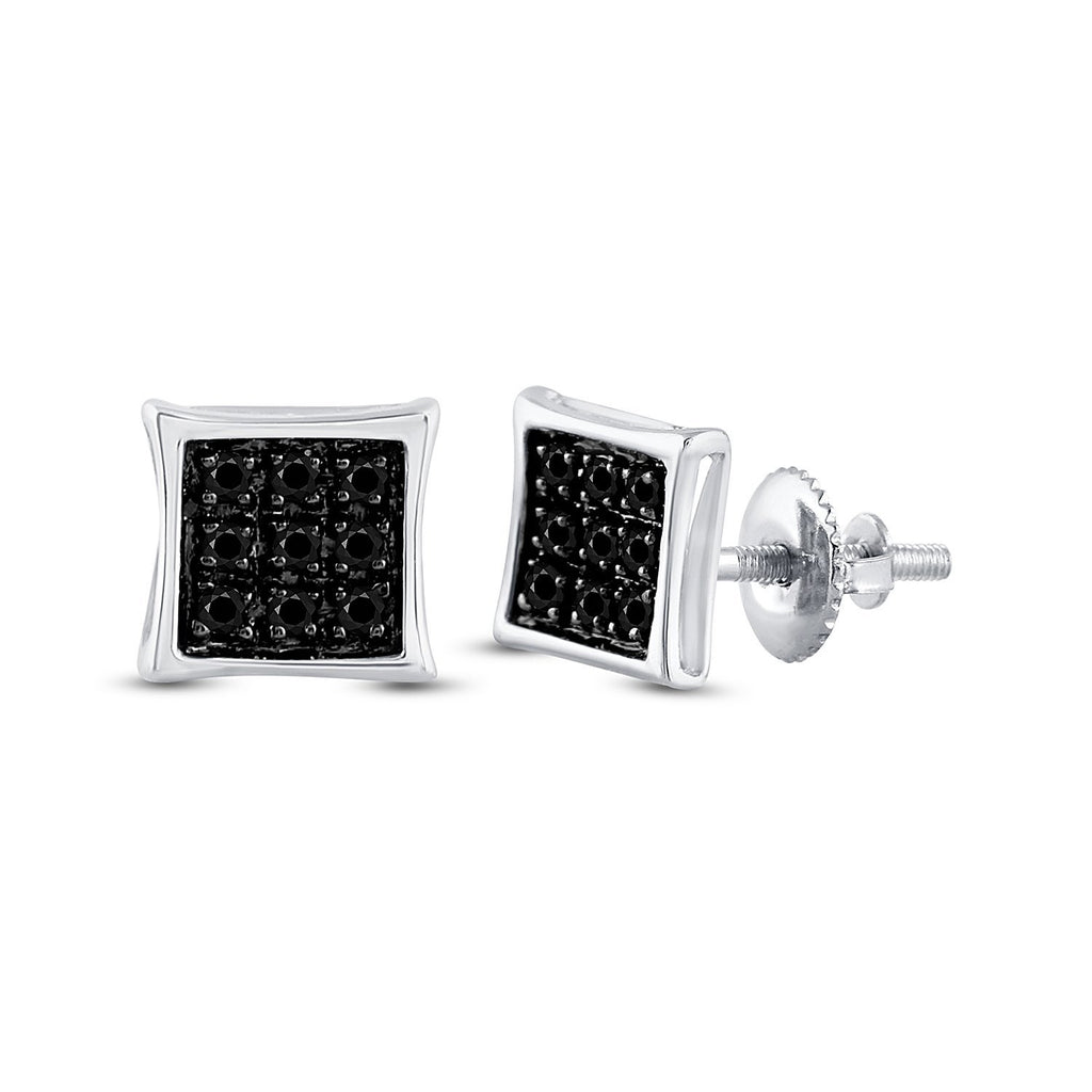 Sterling Silver Round Black Color Enhanced Diamond Square Earrings 1/20 Cttw