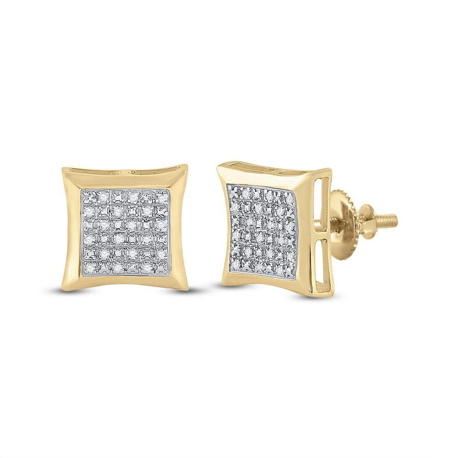 10kt Yellow Gold Mens Round Diamond Kite Square Earrings 1/12 Cttw