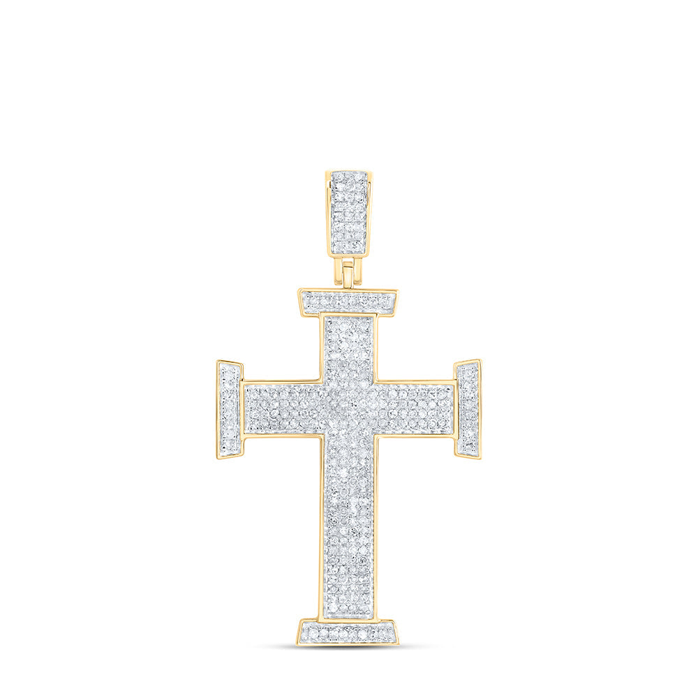 10kt Yellow Gold Mens Round Diamond Cross Charm Pendant 3/4 Cttw