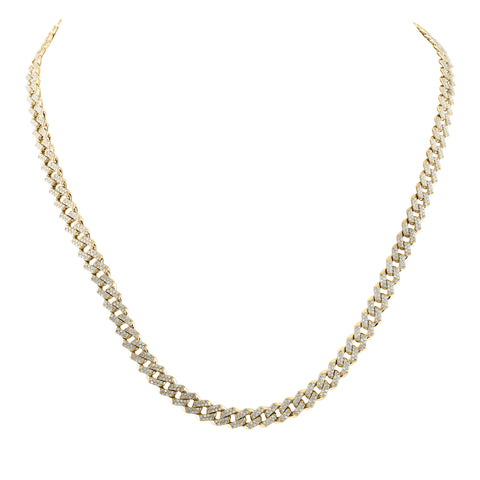 10kt Yellow Gold Mens Round Diamond 18-inch Straight Cuban Link Necklace 4-3/4 Cttw