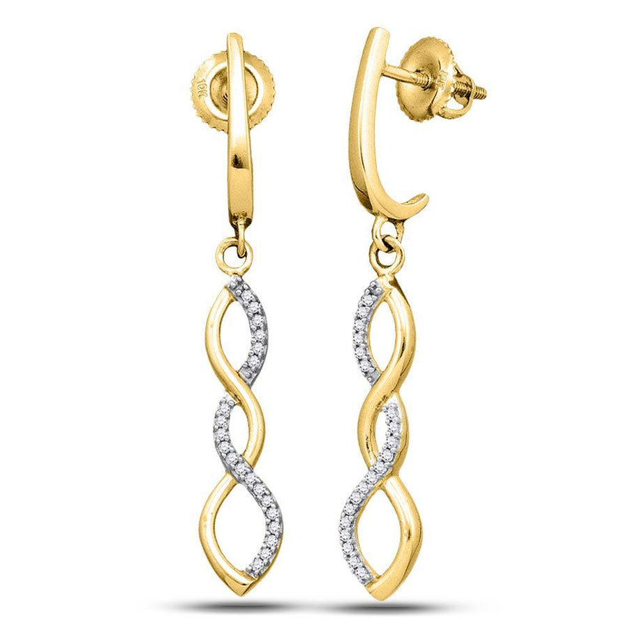 10kt Yellow Gold Womens Round Diamond Infinity Dangle Earrings 1/8 Cttw