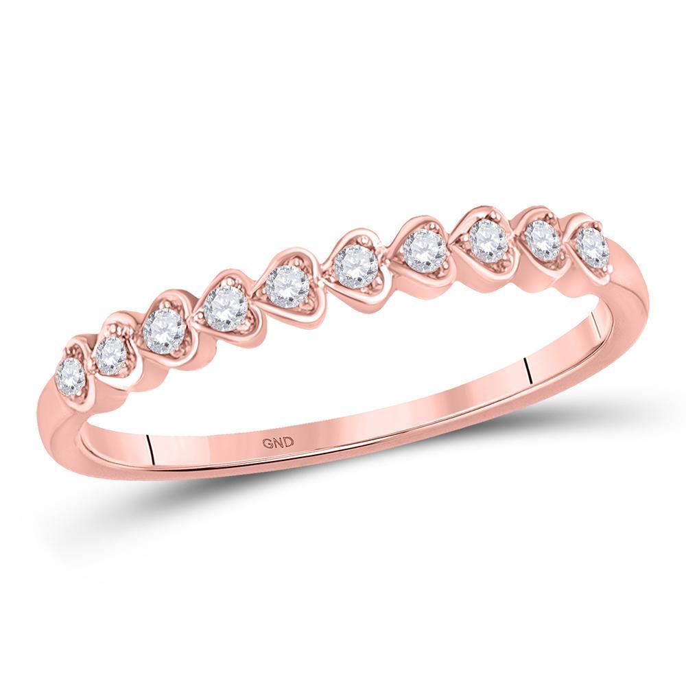 14kt Yellow Gold Womens Round Diamond Heart Stackable Band Ring 1/10 Cttw